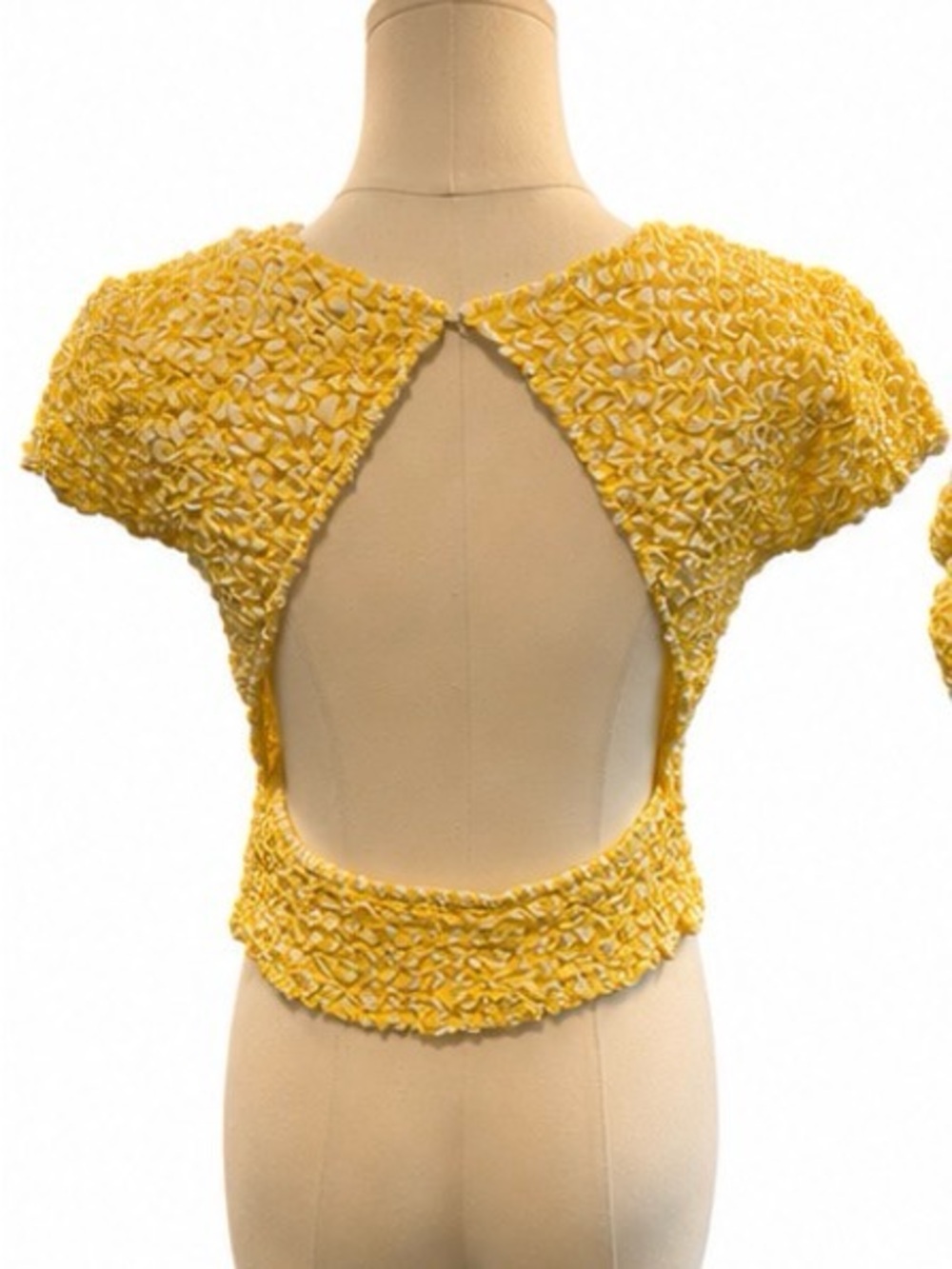 Lulus Yellow Textured Open Back Crop Top Size Large